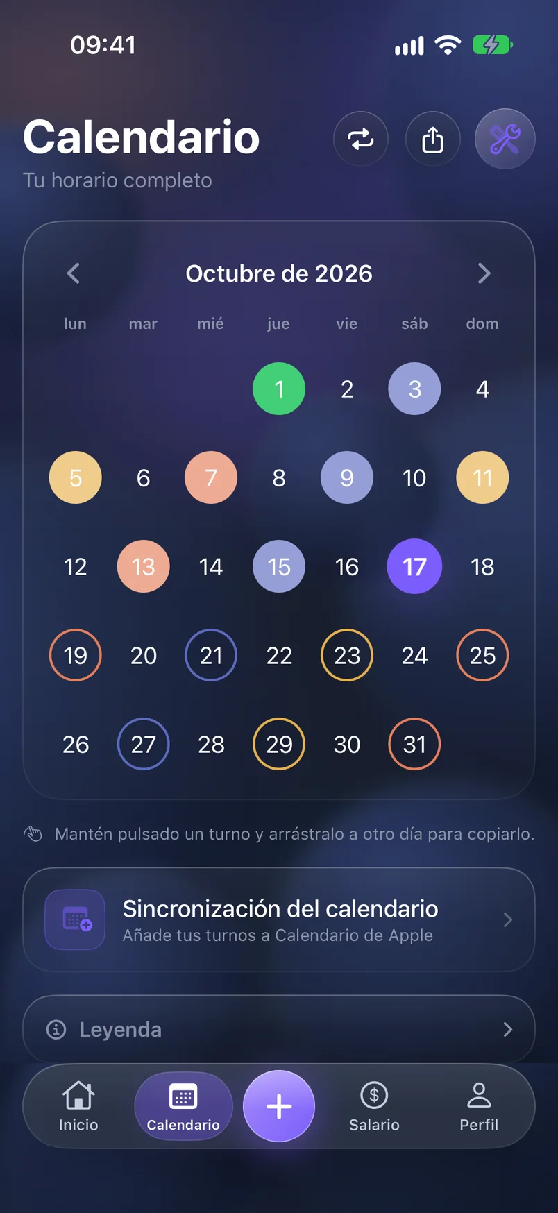 Calendario — ShiftMoon