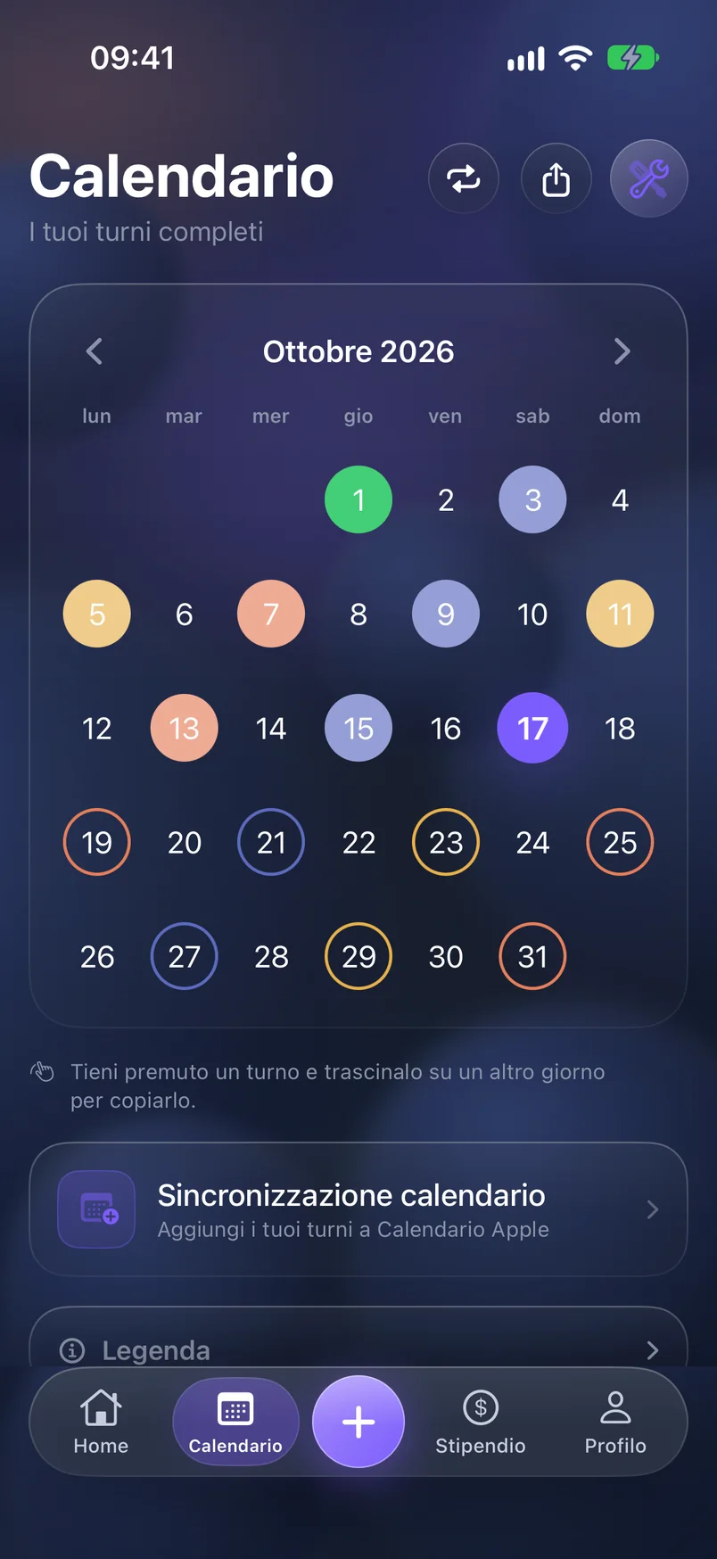 Calendario — ShiftMoon