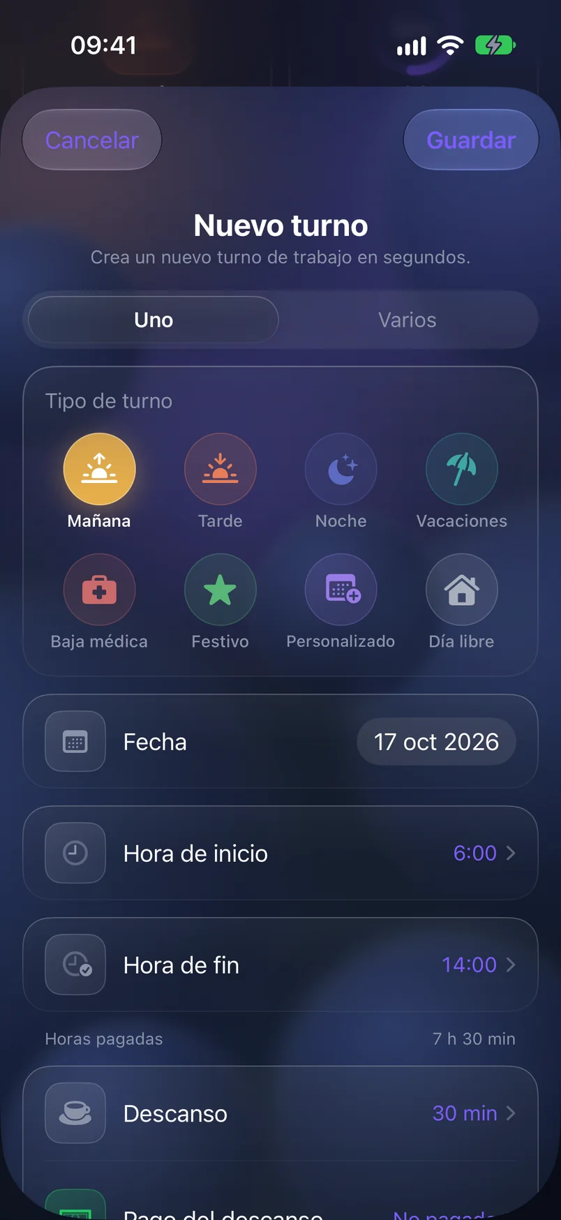 Nuevo turno — ShiftMoon